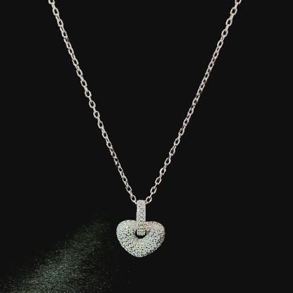 Puffed Zircon Heart Pendant Chain