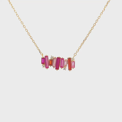 Pink Ombre Bar Pendant Chain (Pure Silver) - Gold