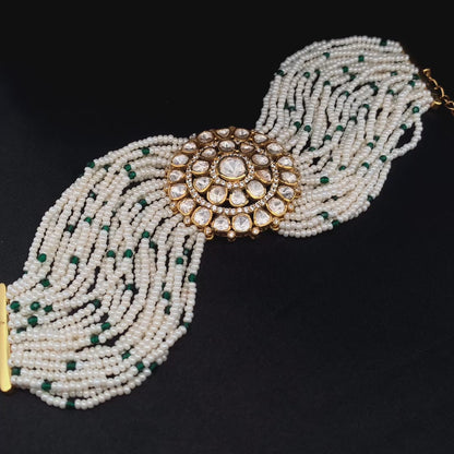 Jaipuri Pearl Polki Gulbandh (Pure Silver) - White