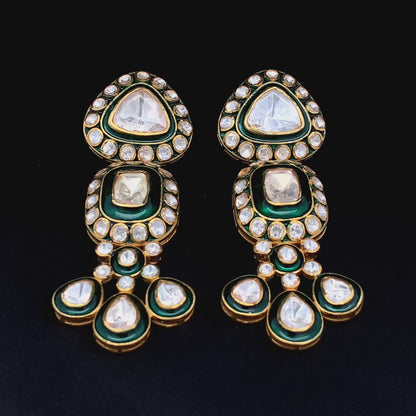 Raj Kumari Earrings (Pure Silver) - Green