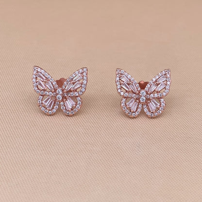 Baguette Butterfly Stud Earrings (Pure Silver) - Rose Gold