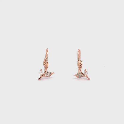 Tiny Leaf Hook Earrings (Pure Silver) - Rose Gold