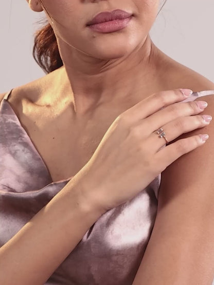 Crystal Baguette Open Ring (Pure Silver) - Rose Gold