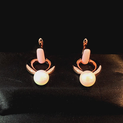 Blush Huggie Pearl Drop Plug Earrings