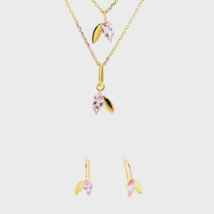 Blush Leafy Sparkle Necklace Set (Pure Silver) - Gold