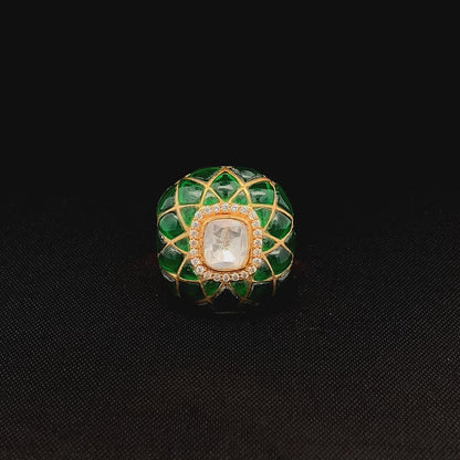 Kundan Royale Ring (Pure Silver) - Green