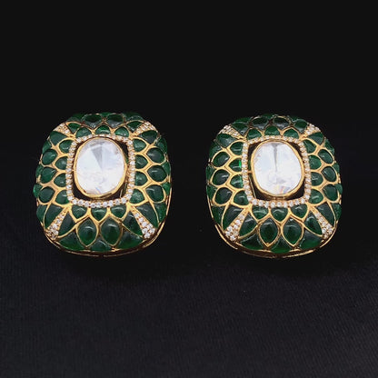 Padmira Earrings (Pure Silver) - Green