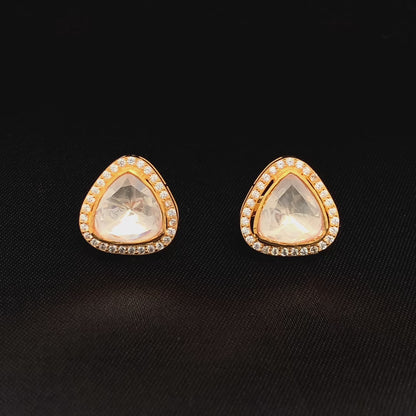 Svarn Polki Earrings (Pure Silver) - White
