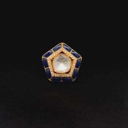 Panchkona Polki Ring (Pure Silver) - Blue