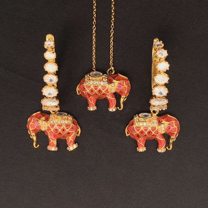 Matangini Royale Necklace Set (Pure Silver) - Orange