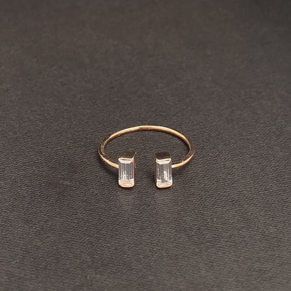 Crystal Baguette Open Ring (Pure Silver) - Rose Gold