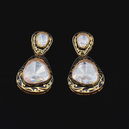 Tavira Meenakari Drops Earrings (Pure Silver) - Navy Blue