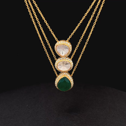 Hiranya Traya Pendant Chain (Pure Silver) - Green