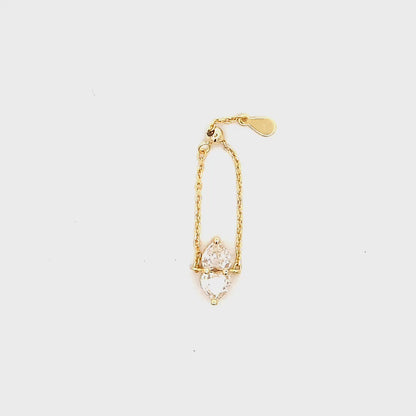 Twin Heart Adjustable Chain Ring (Pure Silver) - Gold