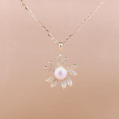 Blooming Floral Pearl Pendant Chain (Pure Silver)