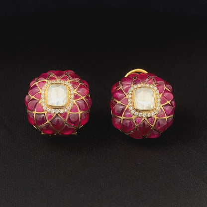 Kundan Royale Earrings (Pure Silver) - Pink