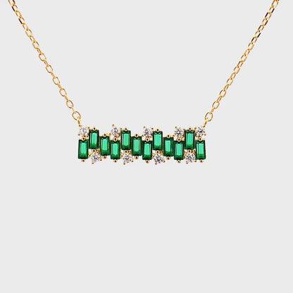 Green Baguette Bar Pendant Chain (Pure Silver) - Gold