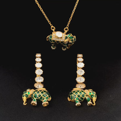 Matangini Royale Necklace Set (Pure Silver) - Green