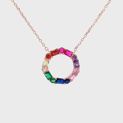 Rainbow Dazzle Halo Pendant Chain (Pure Silver) - Rose Gold