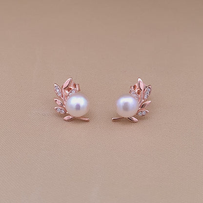 Leafy Pearl Stud Earrings