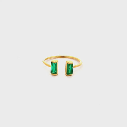 Mystic Green Baguette Open Ring (Pure Silver) - Gold