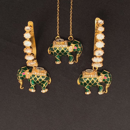 Matangini Royale Necklace Set (Pure Silver) - Green