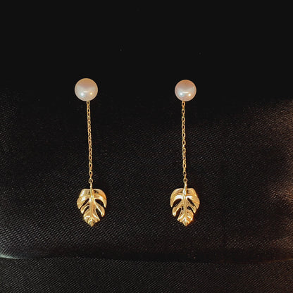 Monstera Pearl Drop Earrings