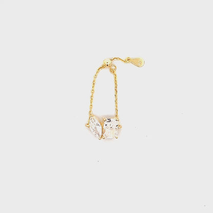 Toi et Moi Adjustable Chain Ring (Pure Silver) - Gold