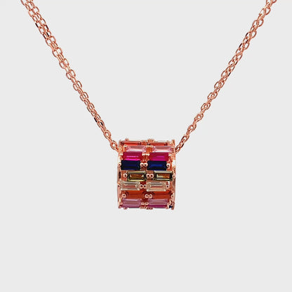Rainbow Baguette Roll Pendant Chain (Pure Silver) - Rose Gold