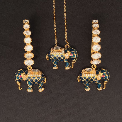 Matangini Royale Necklace Set (Pure Silver) - Teal