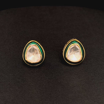 Rajwada Polki Earrings (Pure Silver) - Green