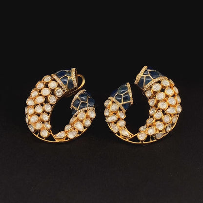 Gajmukhi Polki Earrings (Pure Silver) - Blue